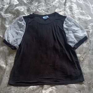 Stretchy Medium CeCe Blouse With White / Black Polkadot Puff Sleeves